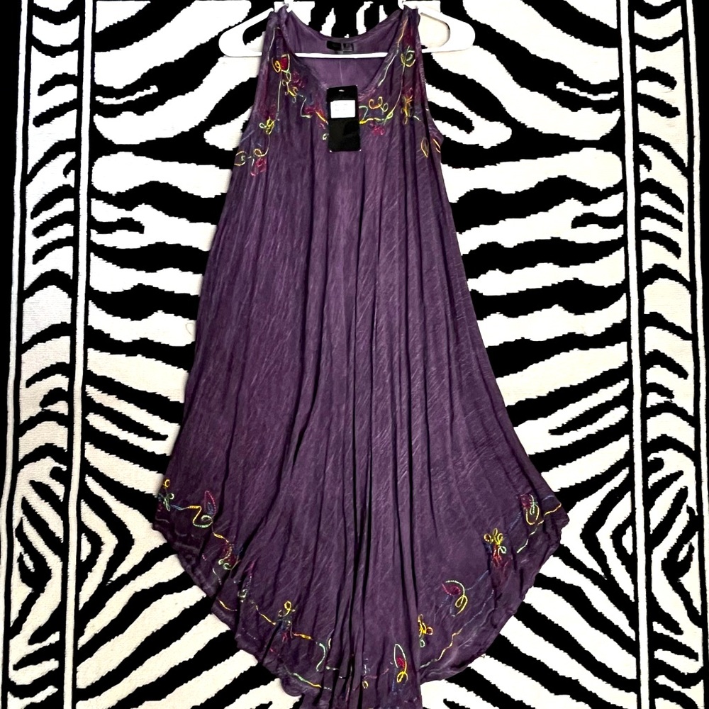 NWT Bella Moda Purple Embroidered Boho Hippie Whimsigoth Fairy Lagenlook Dress